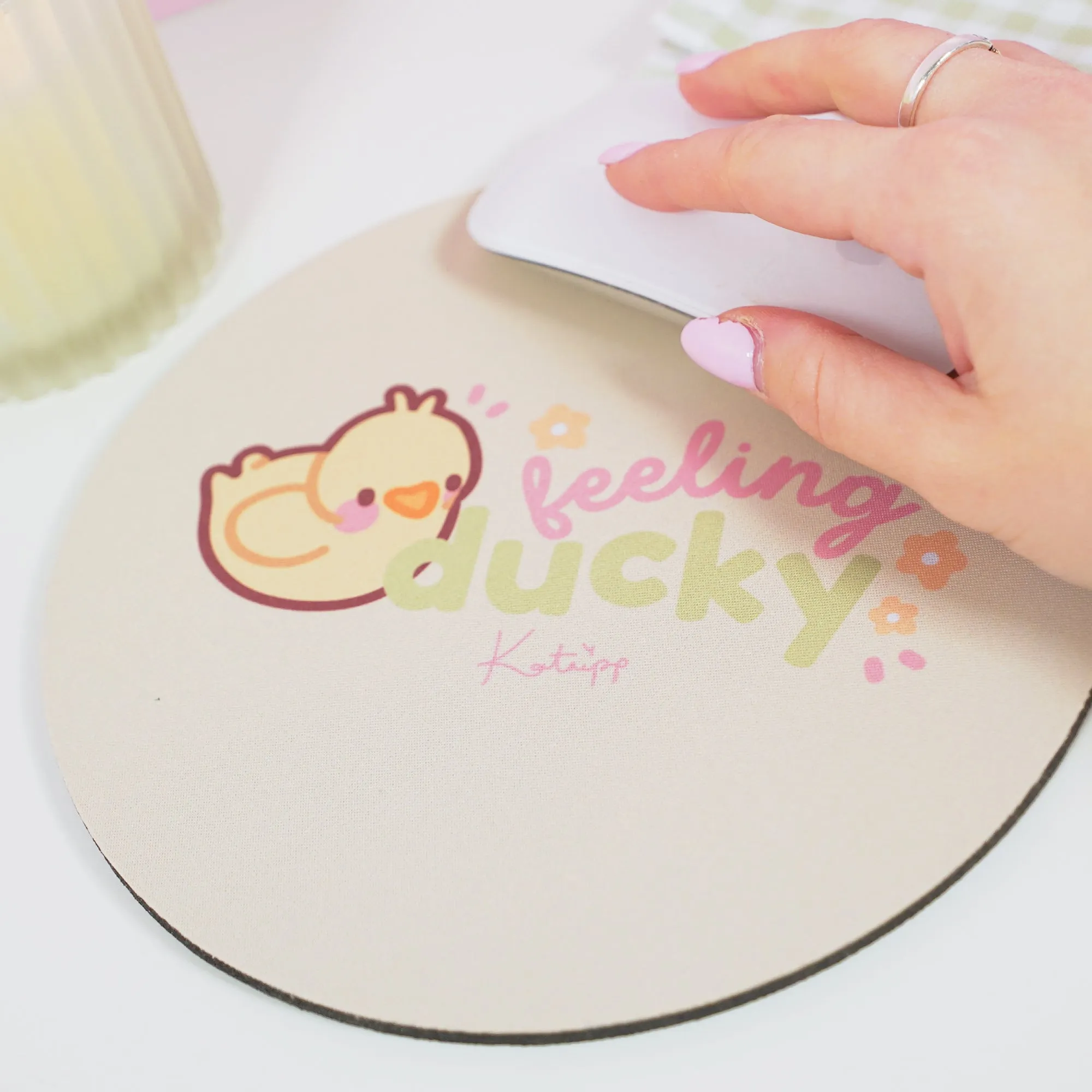 Spring Ducks & Daffodils Katnipp Duckling Mouse Pad - 'Feeling Ducky'