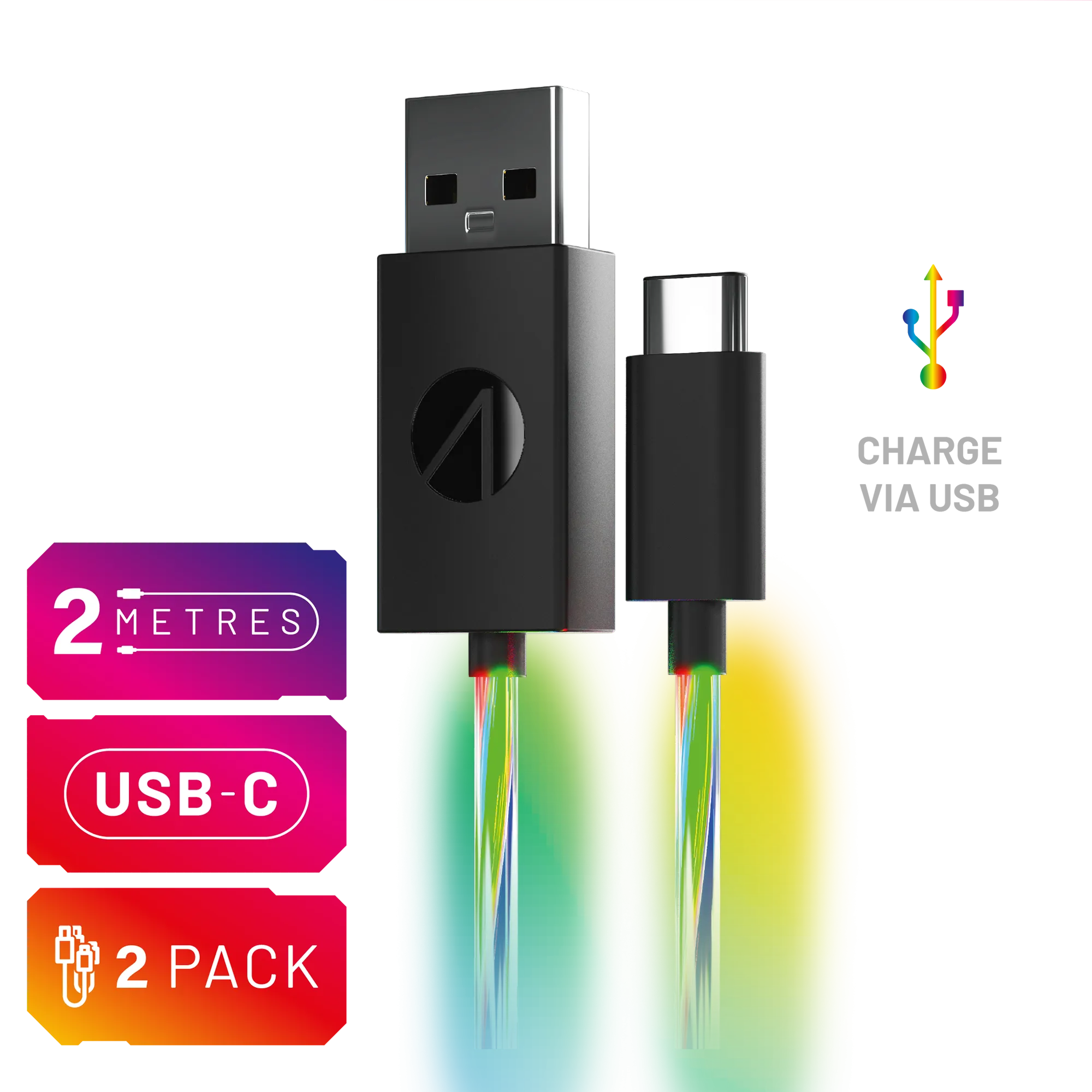 Stealth Light Up Charging Cables Multiformat - 2m Twin Pack