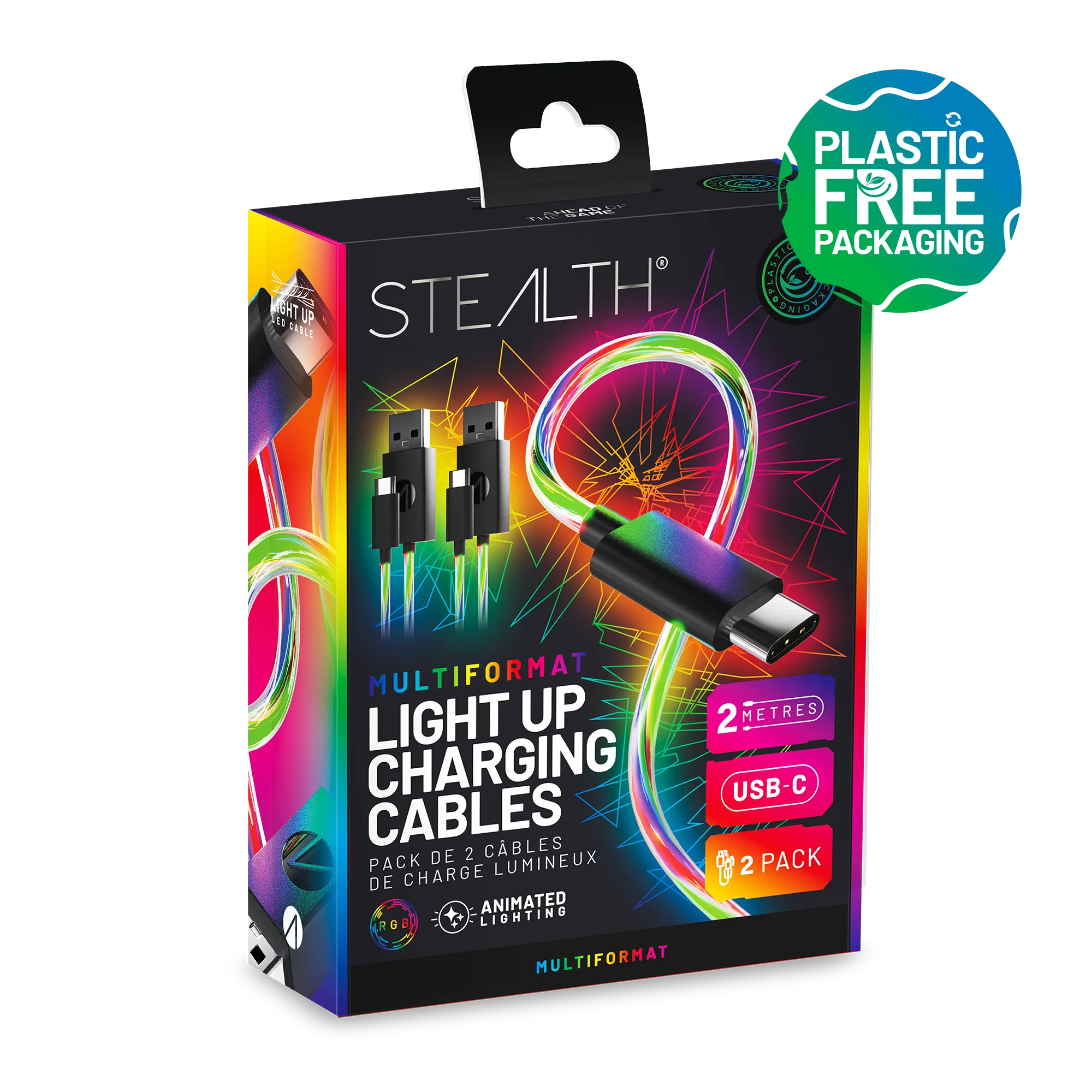 Stealth Light Up Charging Cables Multiformat - 2m Twin Pack