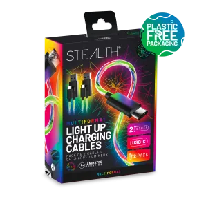 Stealth Light Up Charging Cables Multiformat - 2m Twin Pack