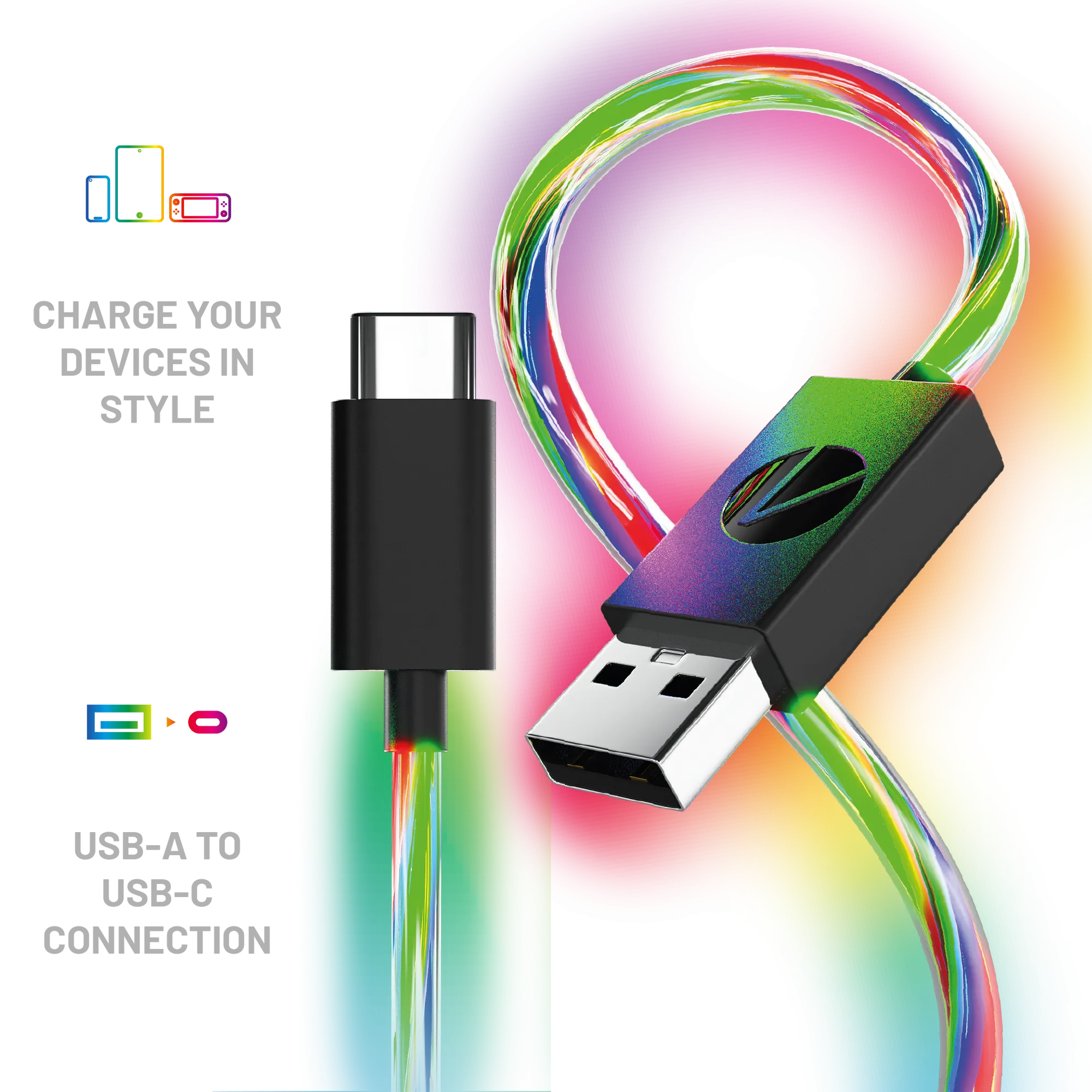 Stealth Light Up Charging Cables Multiformat - 2m Twin Pack