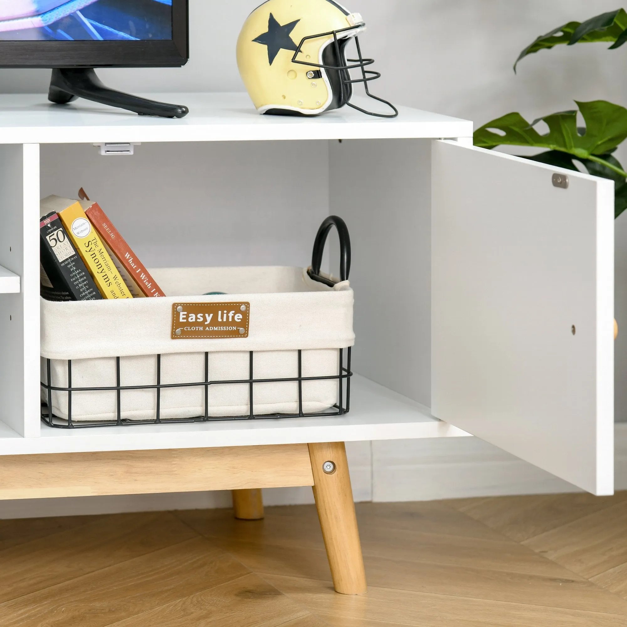 TV Cabinet Unit for TVs up to 50'' Flat Screen with Shelves and Door, Entertainment center for Living Room, Bedroom, White Media Stand