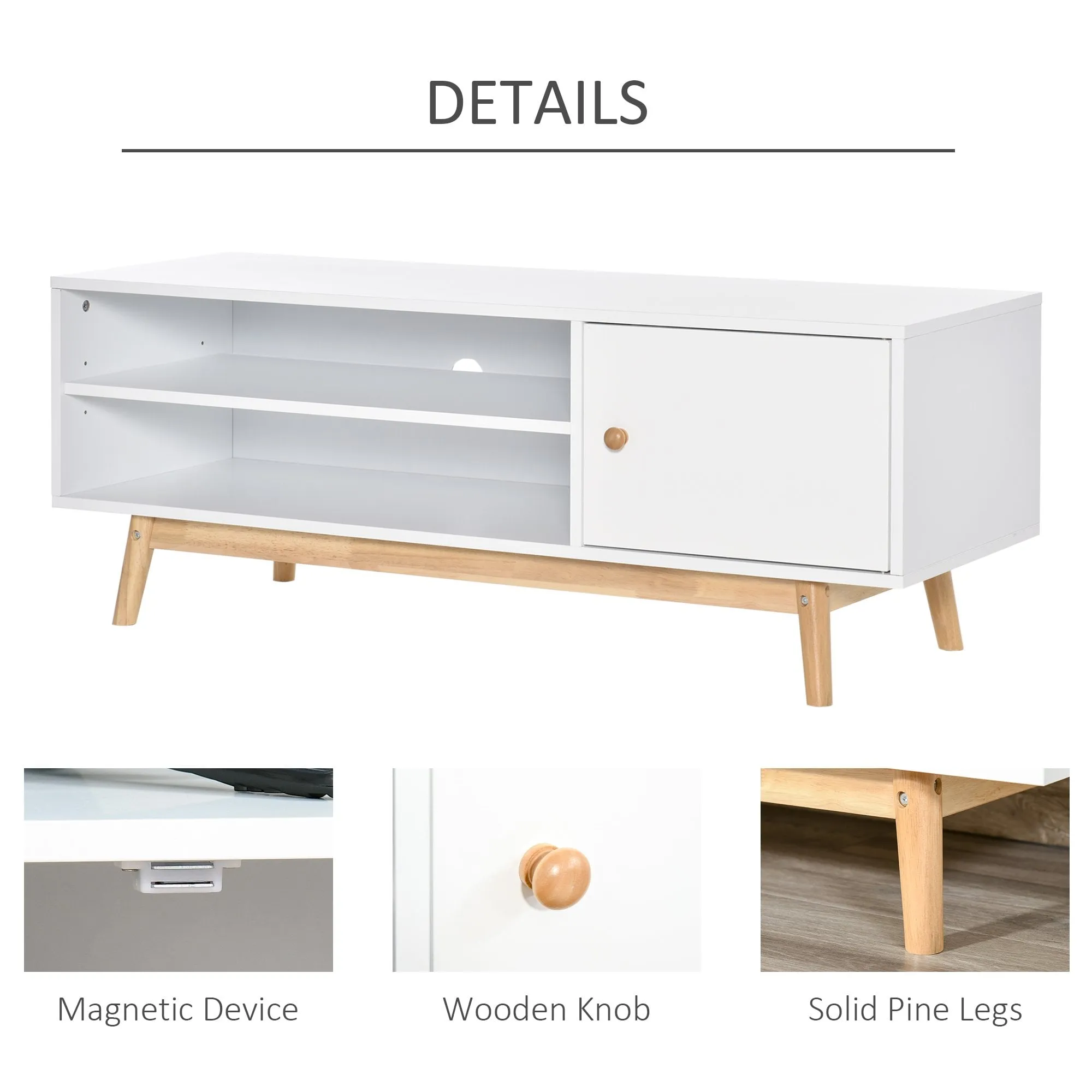 TV Cabinet Unit for TVs up to 50'' Flat Screen with Shelves and Door, Entertainment center for Living Room, Bedroom, White Media Stand