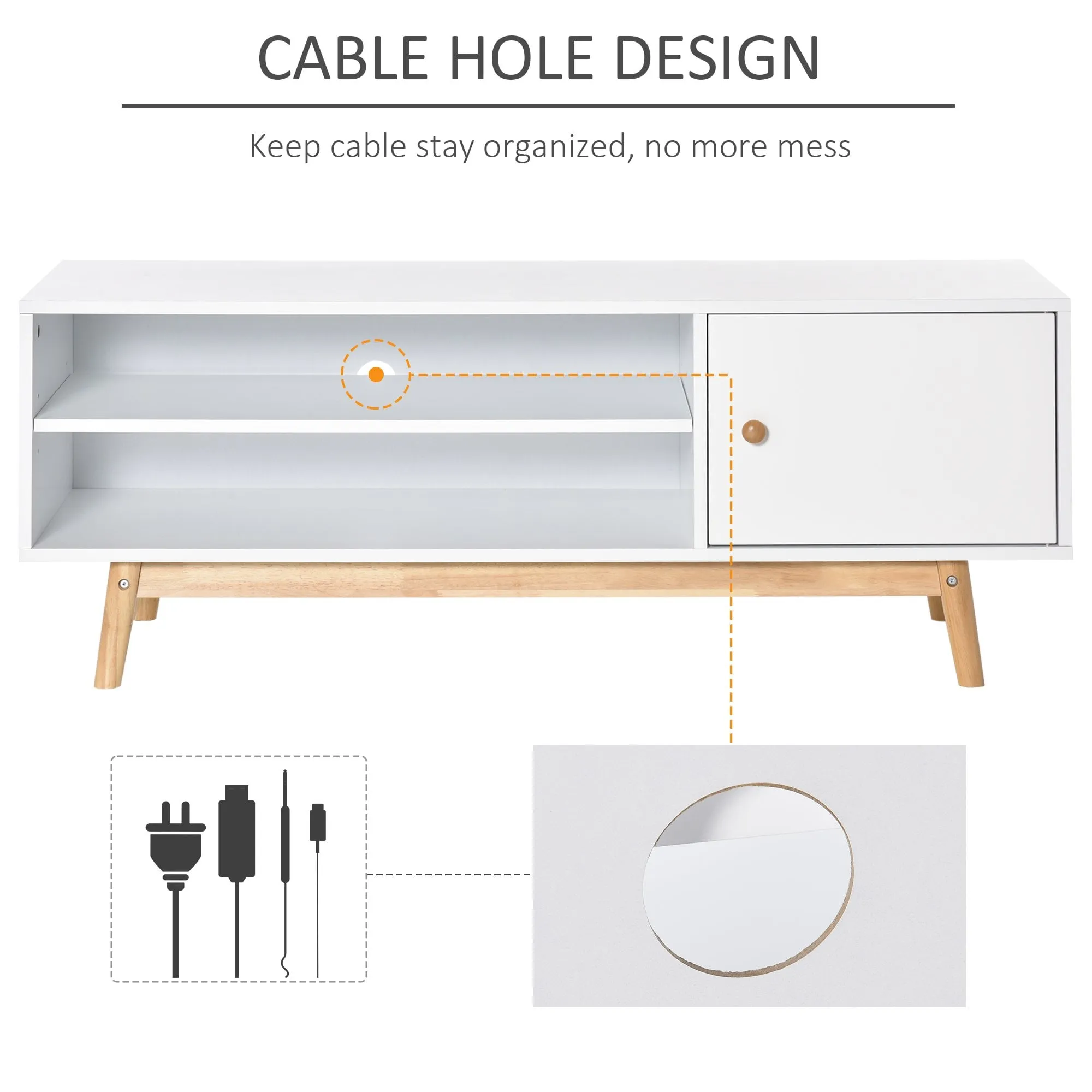TV Cabinet Unit for TVs up to 50'' Flat Screen with Shelves and Door, Entertainment center for Living Room, Bedroom, White Media Stand
