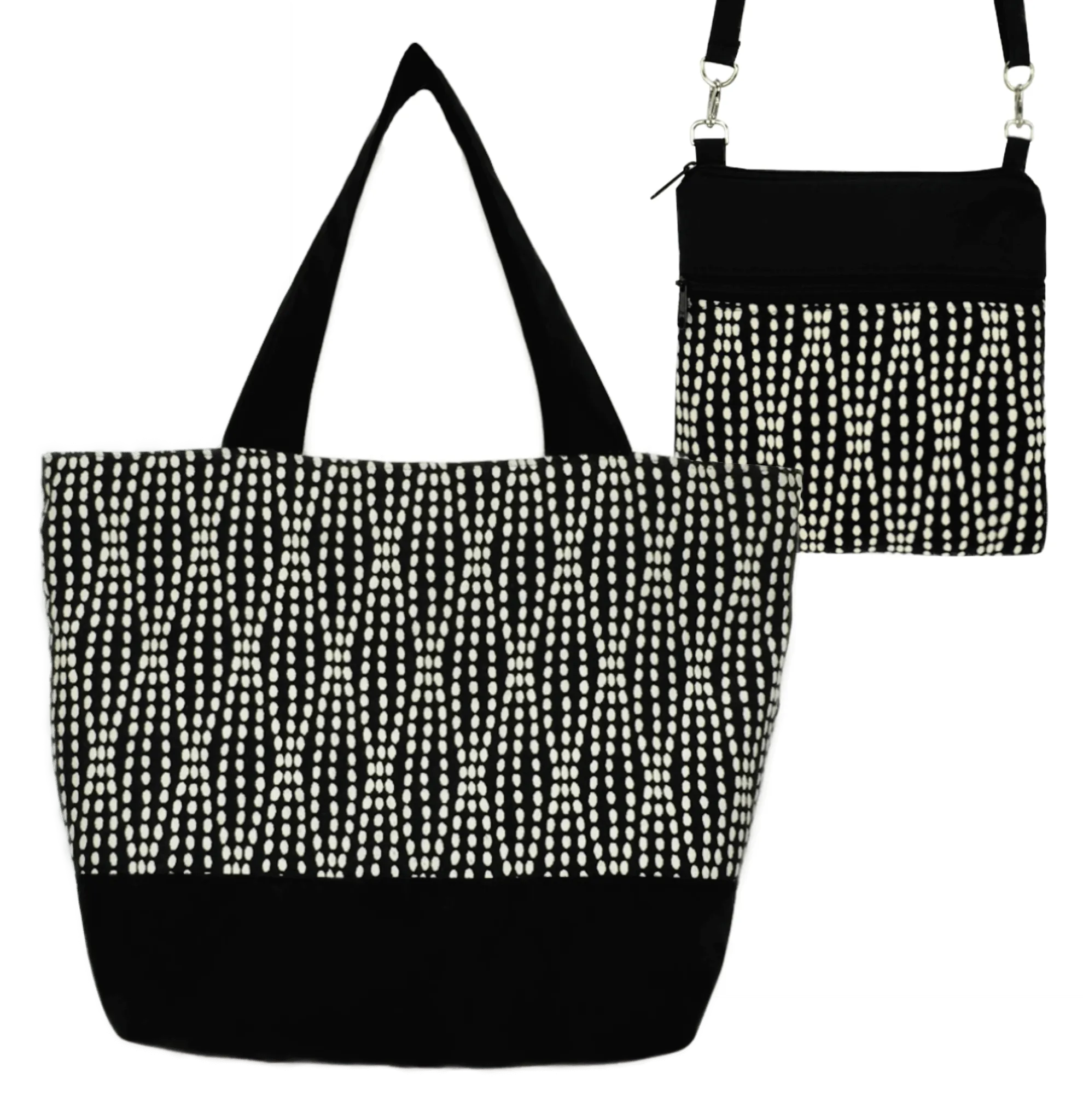 Wavy Dots in Black | Black Nylon | Tote Bag Set