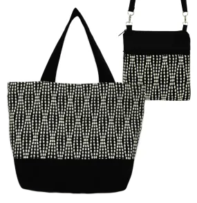 Wavy Dots in Black | Black Nylon | Tote Bag Set
