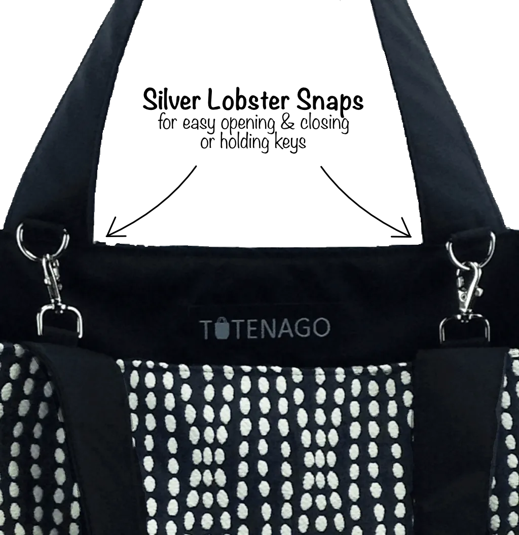 Wavy Dots in Black | Black Nylon | Tote Bag Set