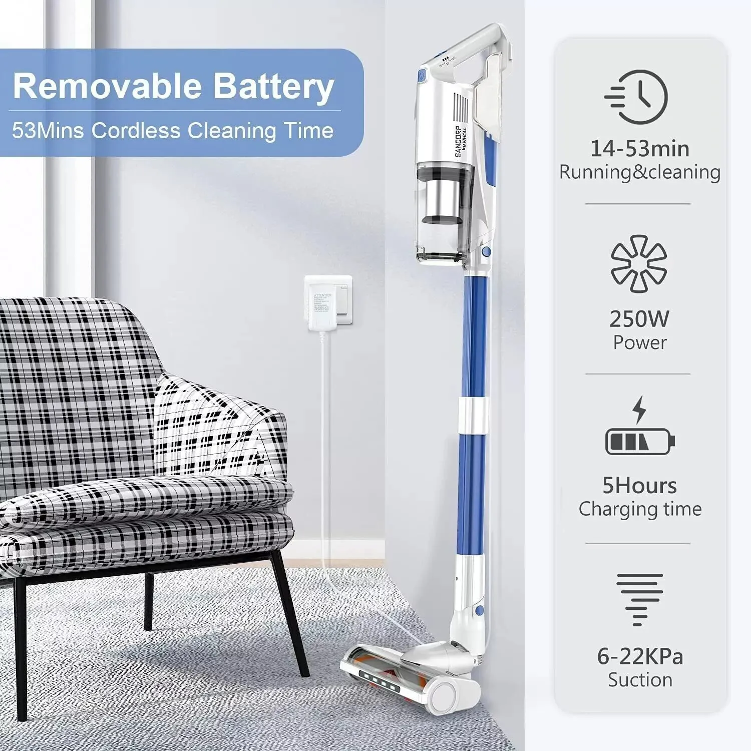 WHALL EV-691 Cordless Vacuum Cleaner 4-in-1 Foldable Cordless Stick (Refurbished)