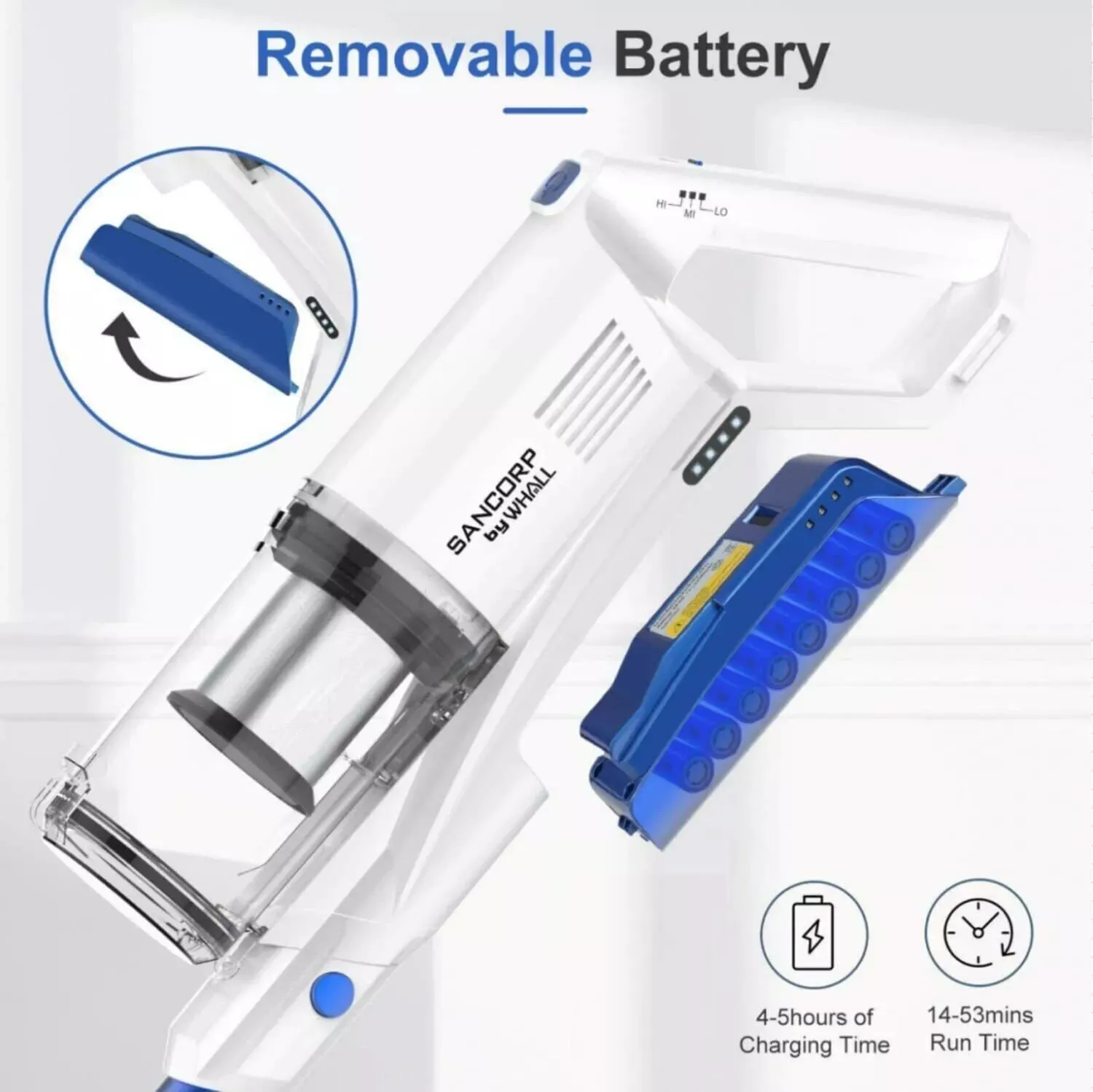 WHALL EV-691 Cordless Vacuum Cleaner 4-in-1 Foldable Cordless Stick (Refurbished)